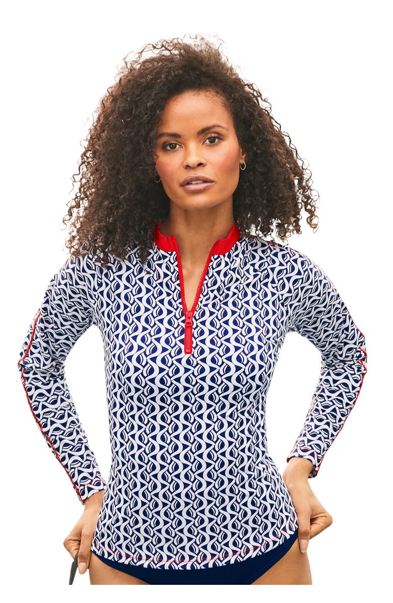 Swimsuits for All Chlorine Resistant Long Sleeve 1/4 Zip Swim Tee Rash Guard, Main, color, Coastal Cool