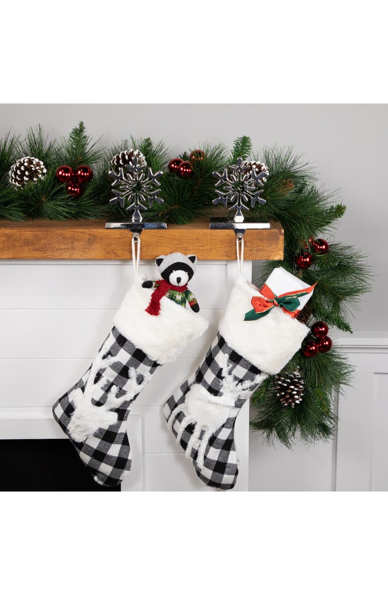 Northlight Set of 2 Solid Silver Snowflake Cutout Christmas Metal Stocking Holders 6.5", Alternate, color, 