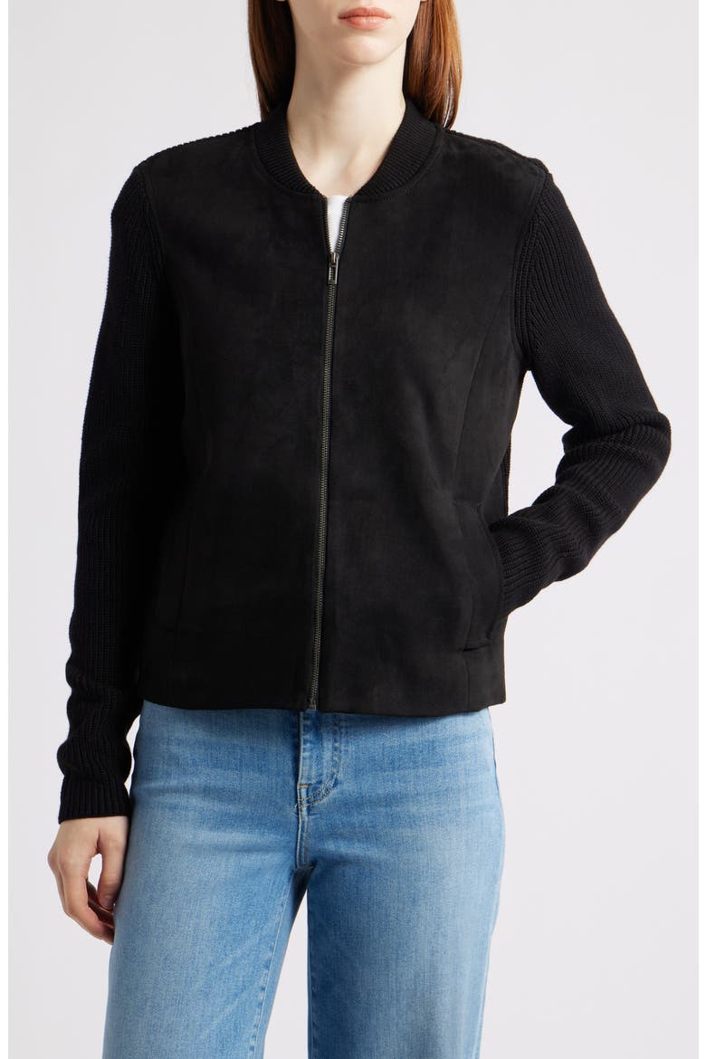 Mixed Media Bomber Jacket, Alternate, color, BLACK ONYX