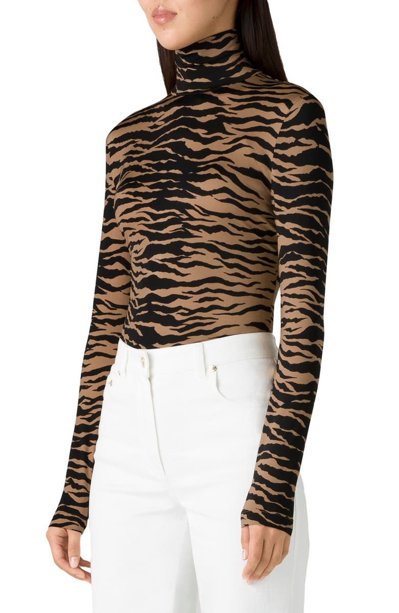 St. John Collection Nuda Tiger Print Turtleneck Top, Alternate, color, 