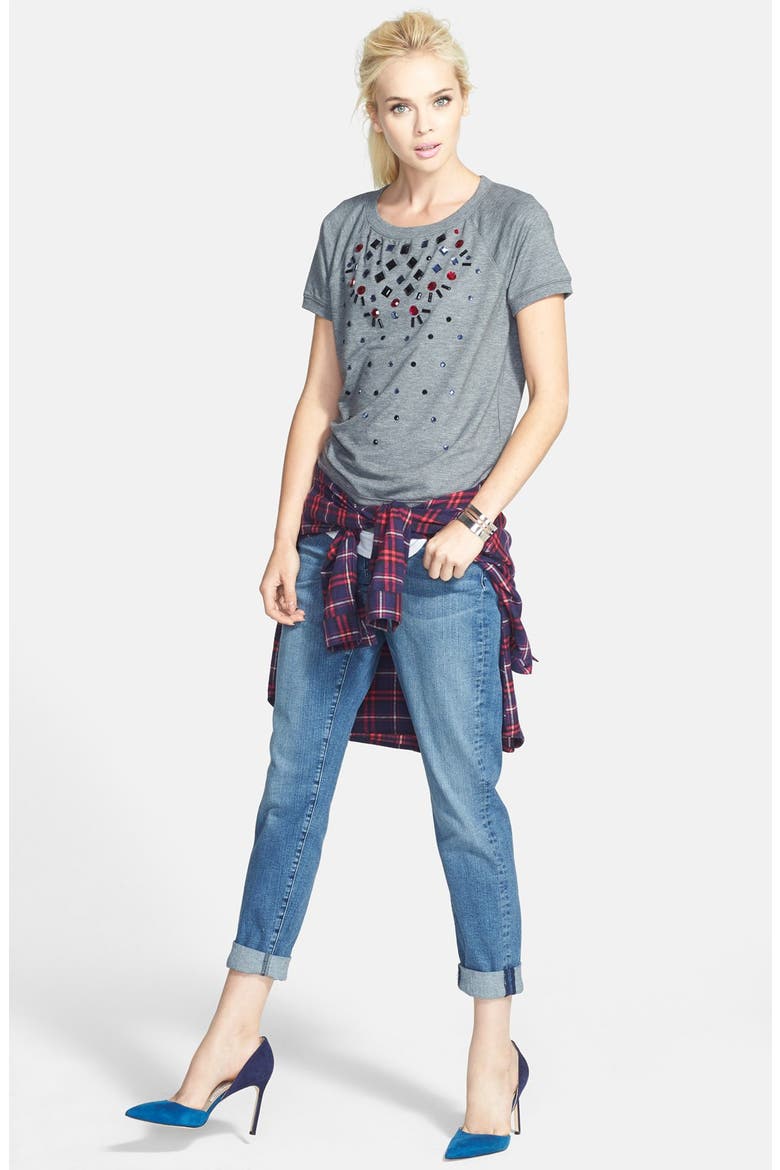 Plaid Cotton Flannel Shirt, Alternate, color, NAVY COMBO
