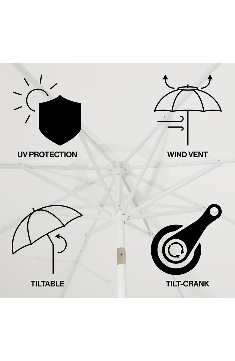 JONATHAN Y Tracy 9 ft. Classic MidCentury Scalloped Fringe Market Patio Umbrella with Auto-Tilt, Crank, Wind Vent and UV Protection, Alternate, color, White