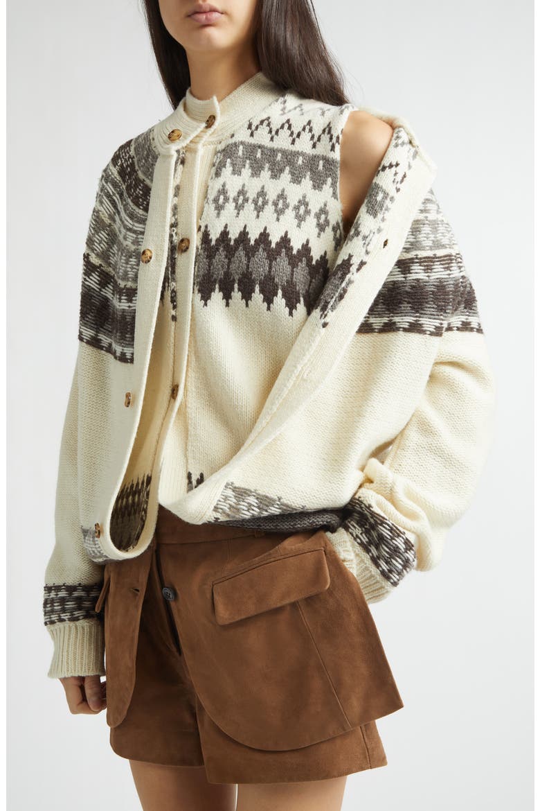 Fold-Up Fair Isle Wool Blend Cardigan, Alternate, color, IVORY MULTI
