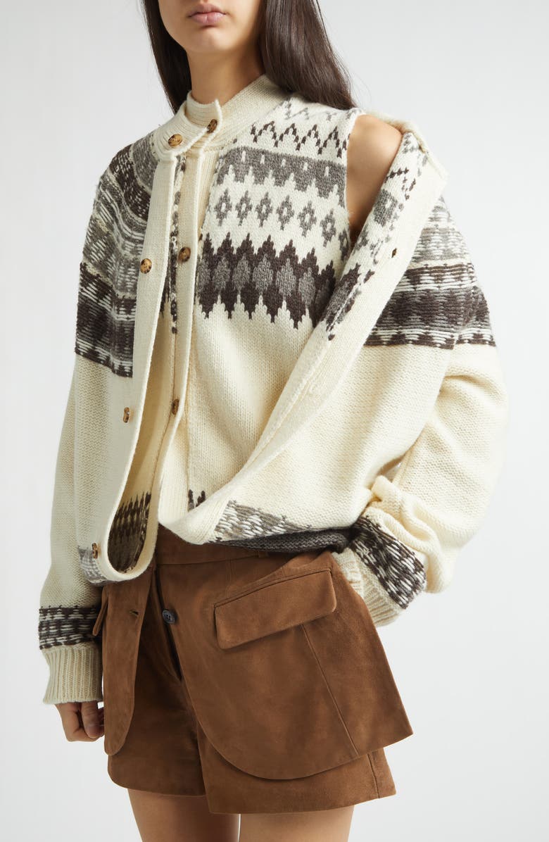 MONSE Fold-Up Fair Isle Wool Blend Cardigan, Alternate, color, Ivory Multi