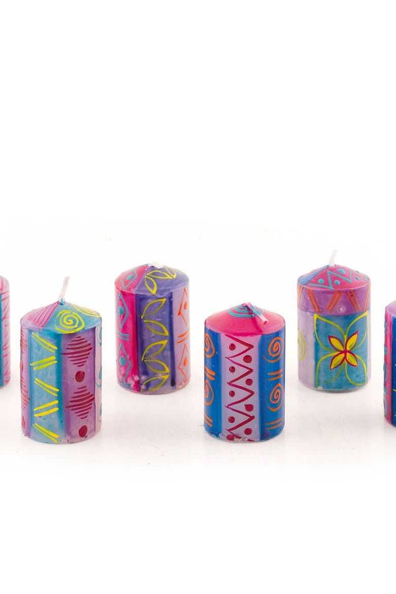 Blue Moon Painted Voltive Candles - Set of 6, Main, color, Blue - 2"