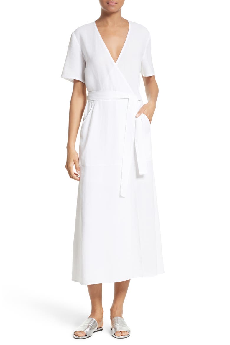 Asa Midi Wrap Dress, Main, color, WHITE