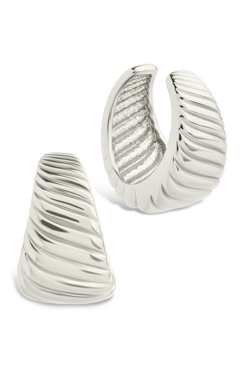 Beth Twisted Croissant Ear Cuffs, Main, color, SILVER