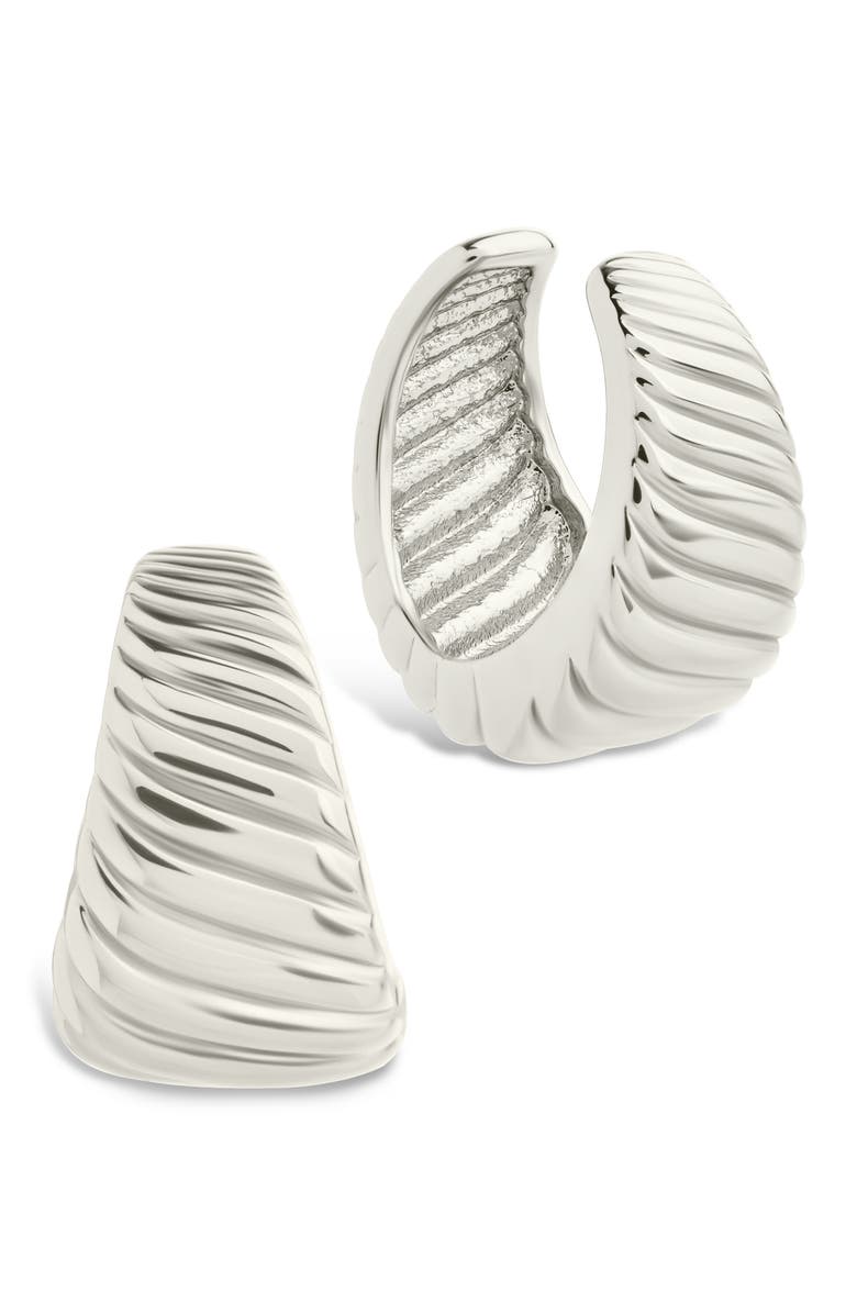 Sterling Forever Beth Twisted Croissant Ear Cuffs, Main, color, Silver