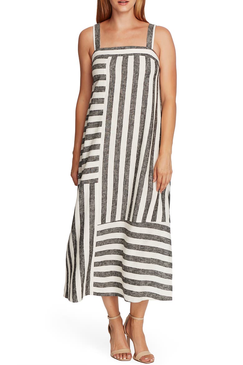Stripe Linen Blend Sundress, Alternate, color, RICH BLACK
