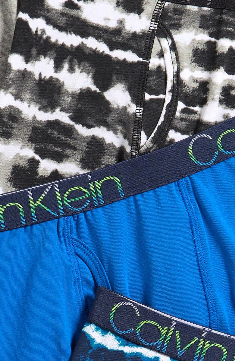 Calvin Klein Kids' 4-Pack Assorted Stretch Cotton Boxer Briefs, Alternate, color, Grey/Blue/Tie Dye