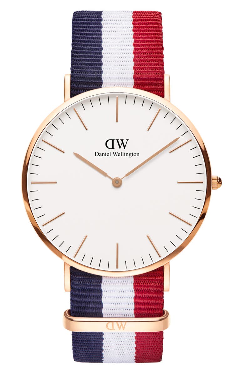 Daniel Wellington Classic Cambridge Fabric Strap Watch, 40mm, Main, color,