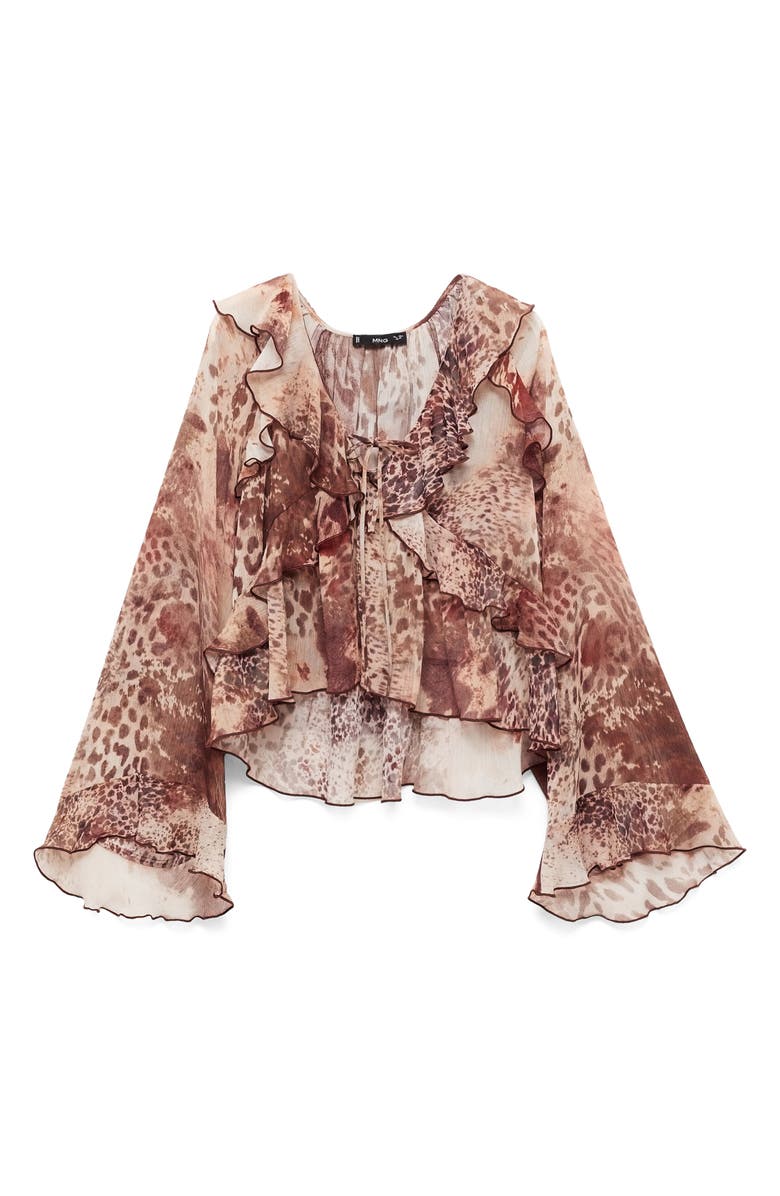MANGO Print Ruffle Top, Alternate, color, Brown