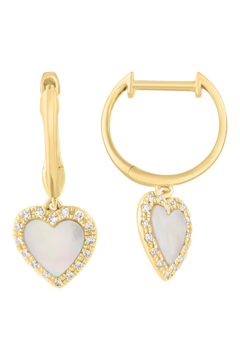 Diamond and Mother-of-Pearl Heart Drop Earrings, Main, color, WHITE