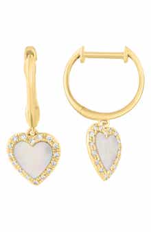 Diamond and Mother-of-Pearl Heart Drop Earrings