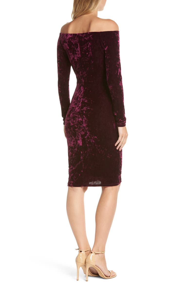 Off the Shoulder Velvet Sheath Dress, Alternate, color, PLUM