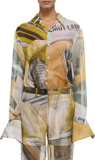 Relaxed Long Sleeve Silk Button-Up Shirt