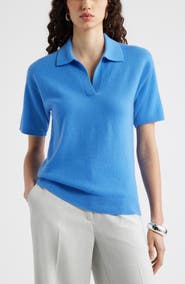 Nordstrom Cashmere Johnny Collar Short Sleeve Sweater