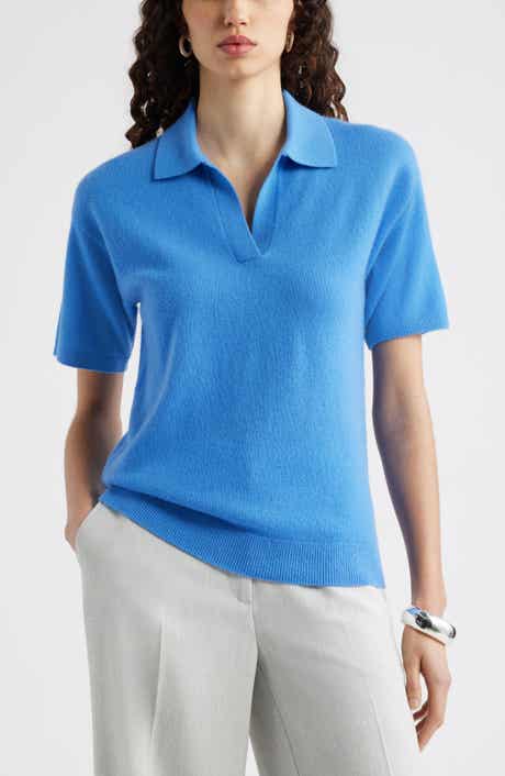 Cashmere Johnny Collar Short Sleeve Sweater