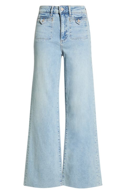 Anessa Button Pocket High Waist Raw Hem Wide Leg Jeans (Canoga)