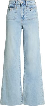 PAIGE Anessa Button Pocket High Waist Raw Hem Wide Leg Jeans
