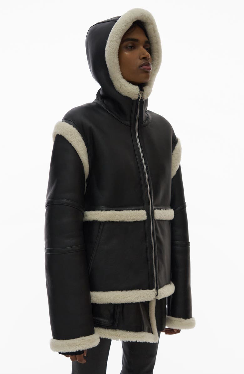 Helmut Lang Aviator Genuine Shearling Hooded Jacket, Alternate, color,
