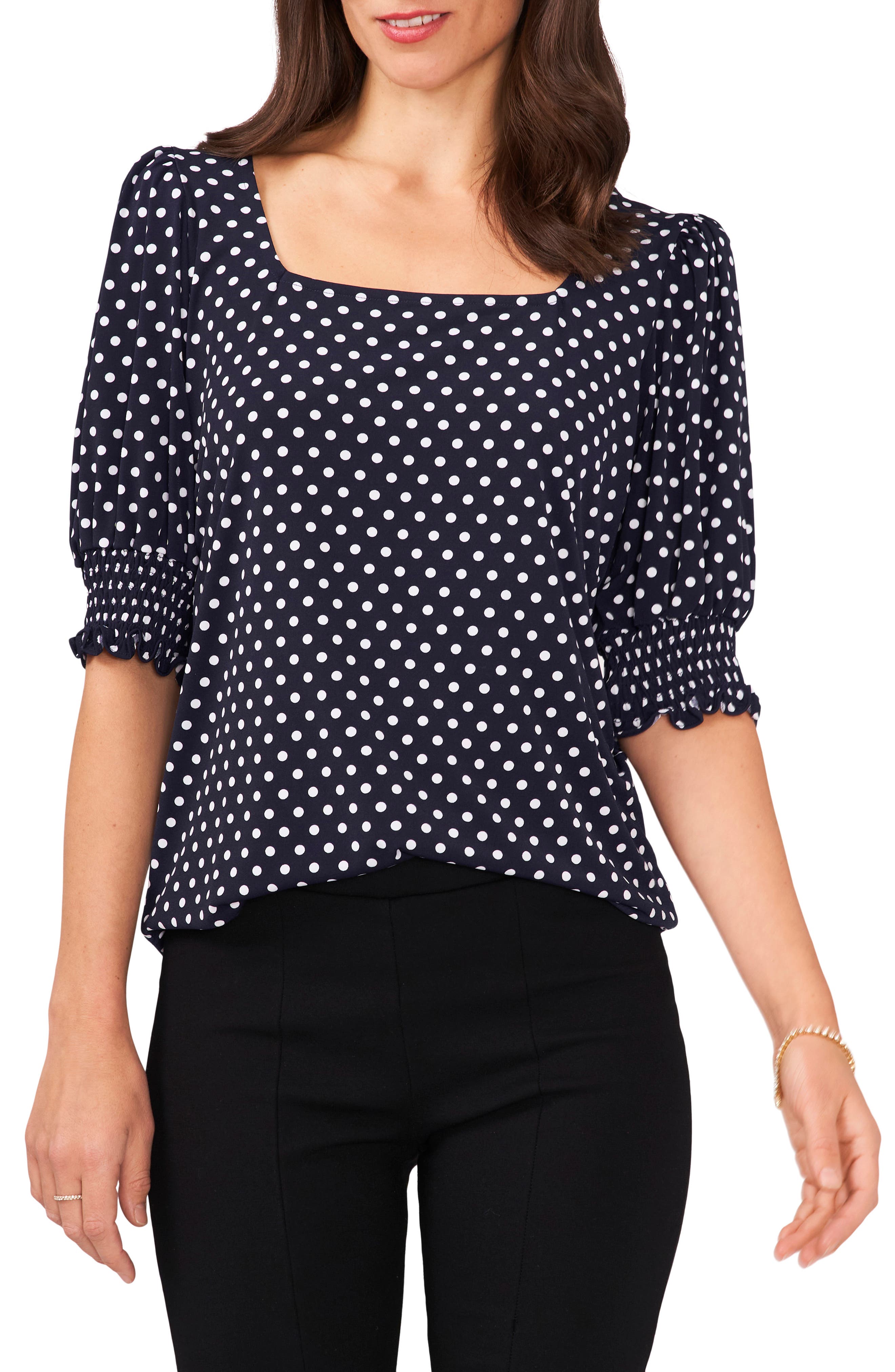 Square Neck Smocked Sleeve Blouse