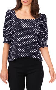 Chaus Square Neck Smocked Sleeve Blouse