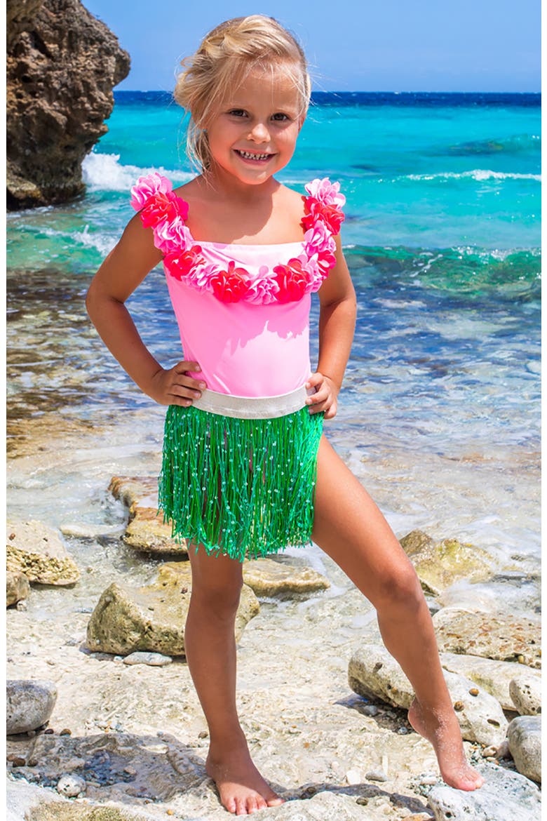Kids' Rosette One-Piece Swimsuit & Sequin Cover-Up Skirt Set, Alternate, color, PINK