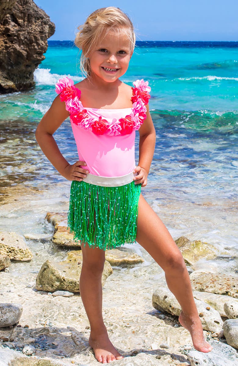 Shade Critters Kids' Rosette One-Piece Swimsuit & Sequin Cover-Up Skirt Set, Alternate, color, Pink
