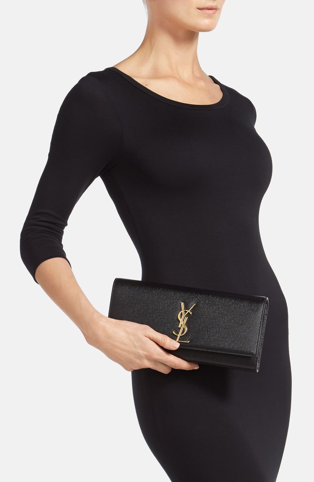 Saint Laurent 'Monogram' Leather Clutch, Alternate, color, 
