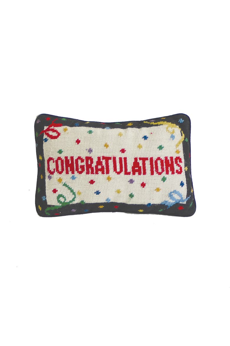 Congratulations Needlepoint Accent Throw Pillow, 8" x 12", Main, color, White