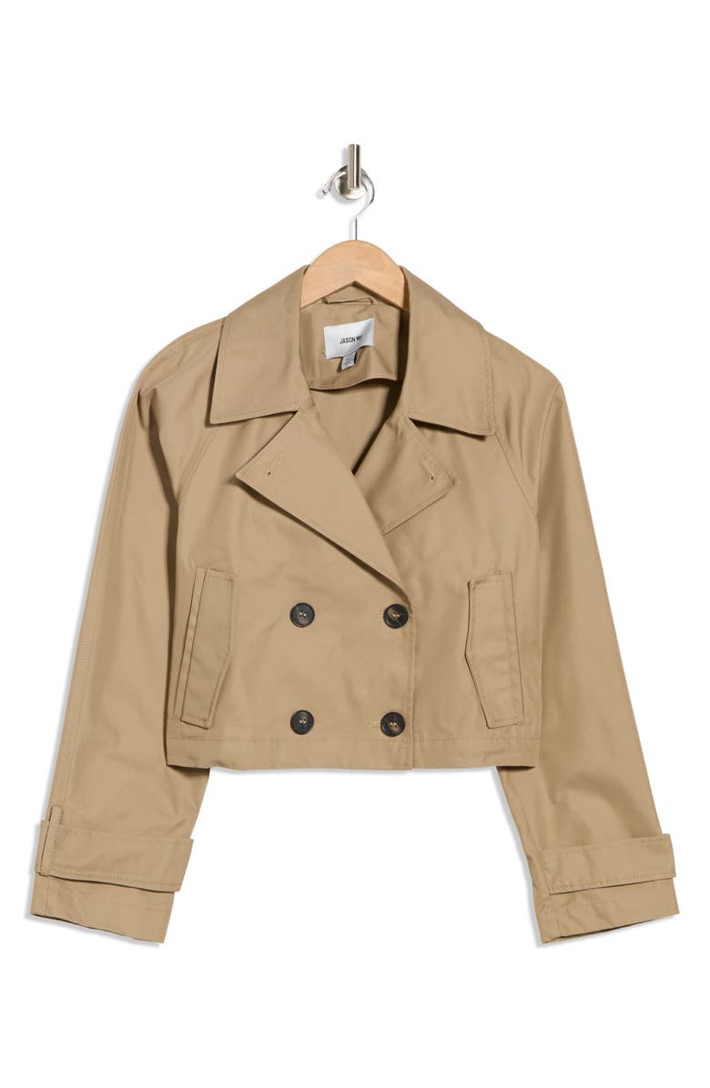 JASON WU Double Breasted Crop Trench Coat, Alternate, color, Khaki