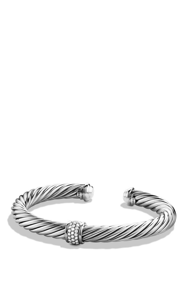 Classic Cable Station Bracelet in White Gold and Pavé Diamonds, 7mm, Main, color, DIAMOND