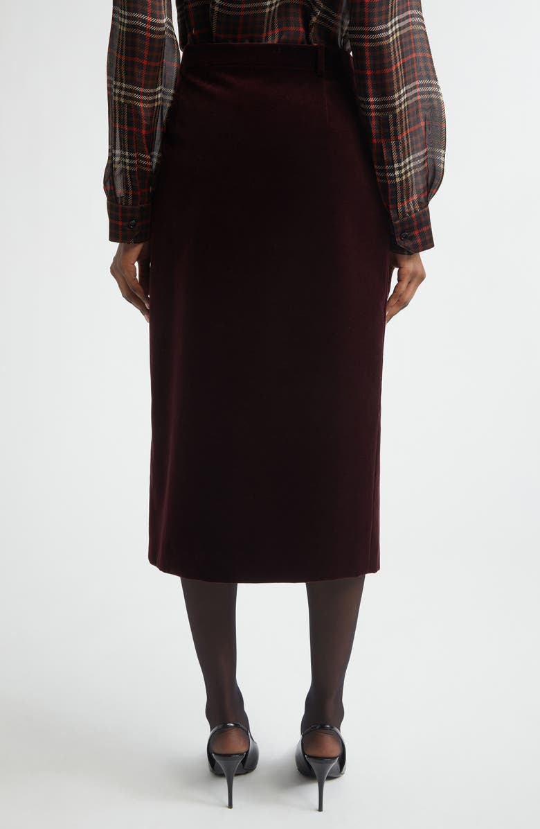 Saint Laurent Velveteen Faux Wrap Midi Skirt, Alternate, color, Vino