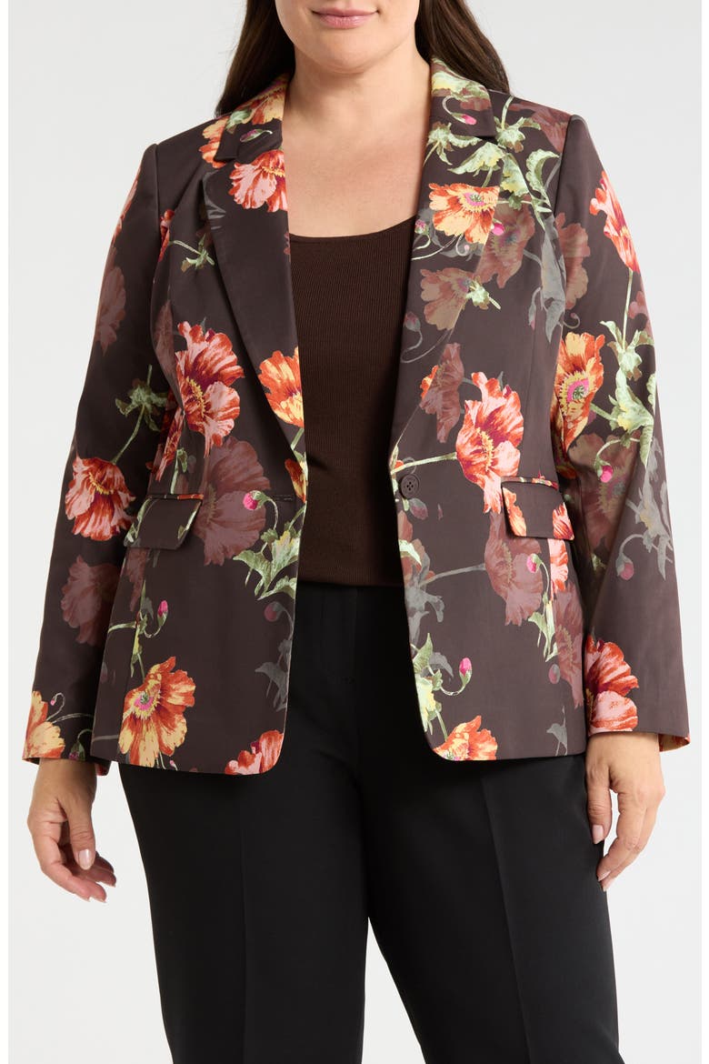 Print Sateen Blazer, Main, color, ESPRESSO FLORAL
