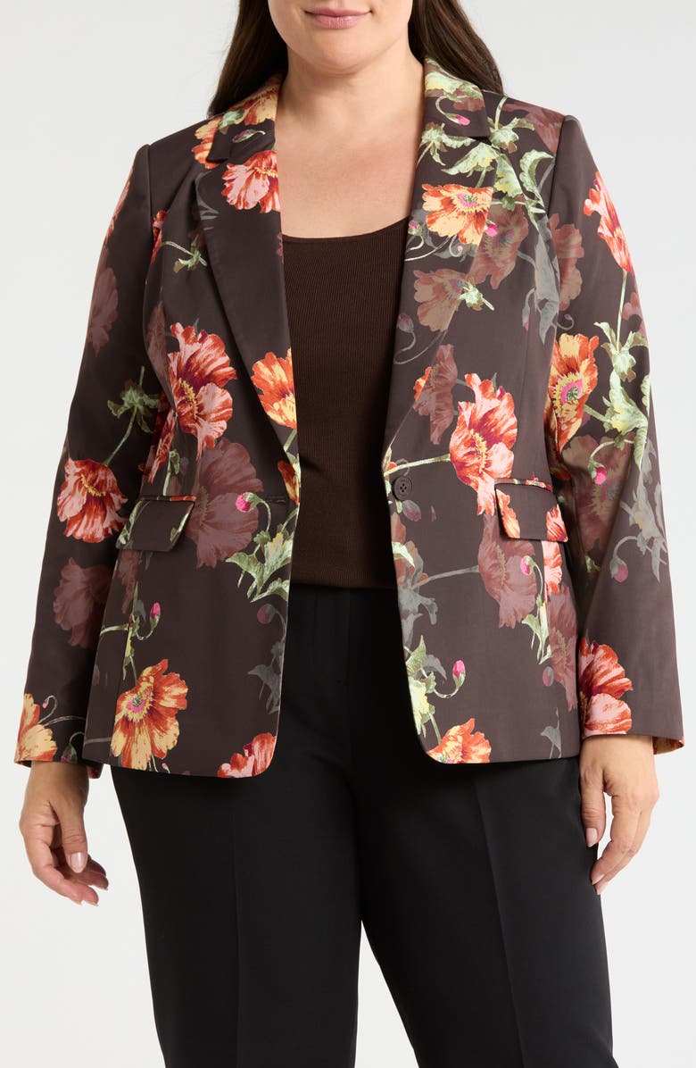 Tahari ASL Print Sateen Blazer, Main, color, Espresso Floral