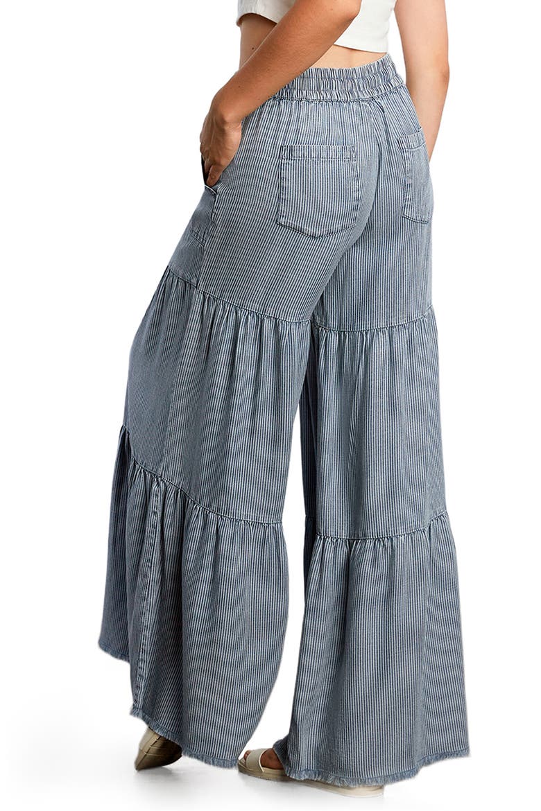 Fancy Cotton Blend Tiered Pants, Alternate, color, RAILROAD STRIPE DENIM