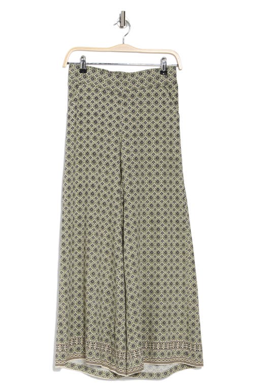 Max Studio Texture Rayon Cropped Pant In Cream/olive Stacked Star Geo