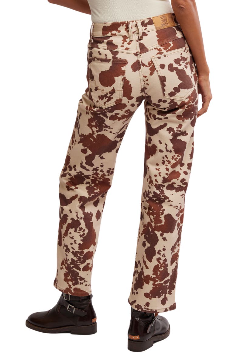 Free People Risk Taker Animal Print Straight Leg Jeans, Alternate, color, Tea Combo