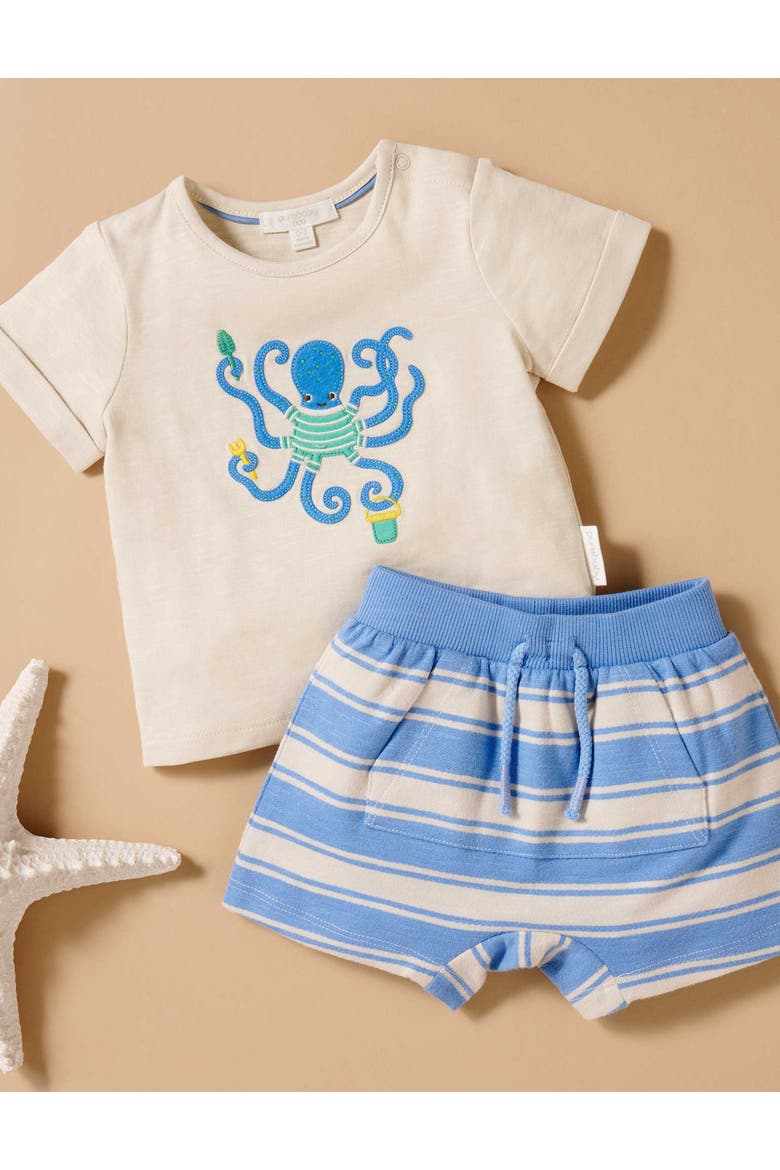 Octopus Short & Tee Set, Alternate, color, Ocean stripe