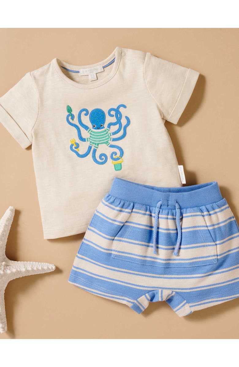 Purebaby Octopus Short & Tee Set, Alternate, color, Ocean Stripe