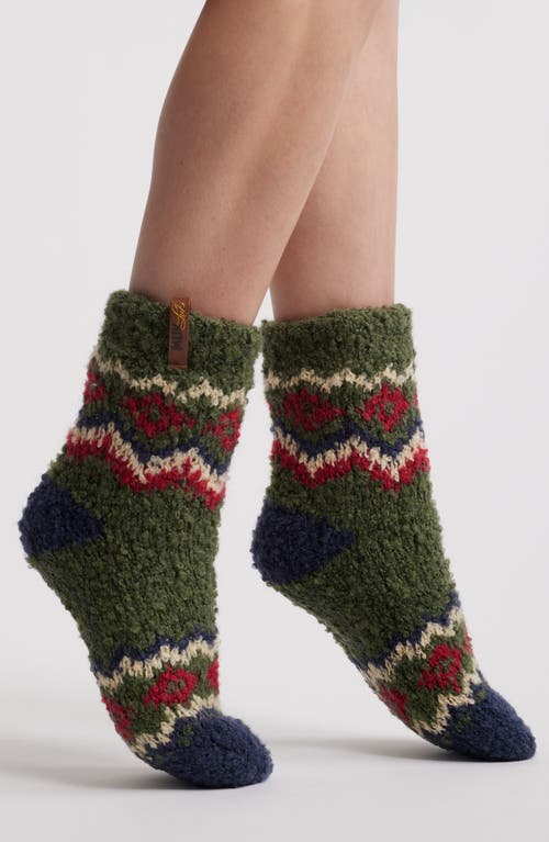 MUK LUKS Cottage Bouclé Crew Socks in Antique Jade 