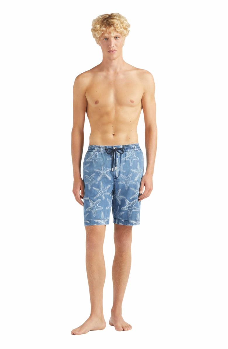 Vilebrequin Men's Starfish Light Printed Denim Bermuda Shorts, Main, color, Bleach Denim W4
