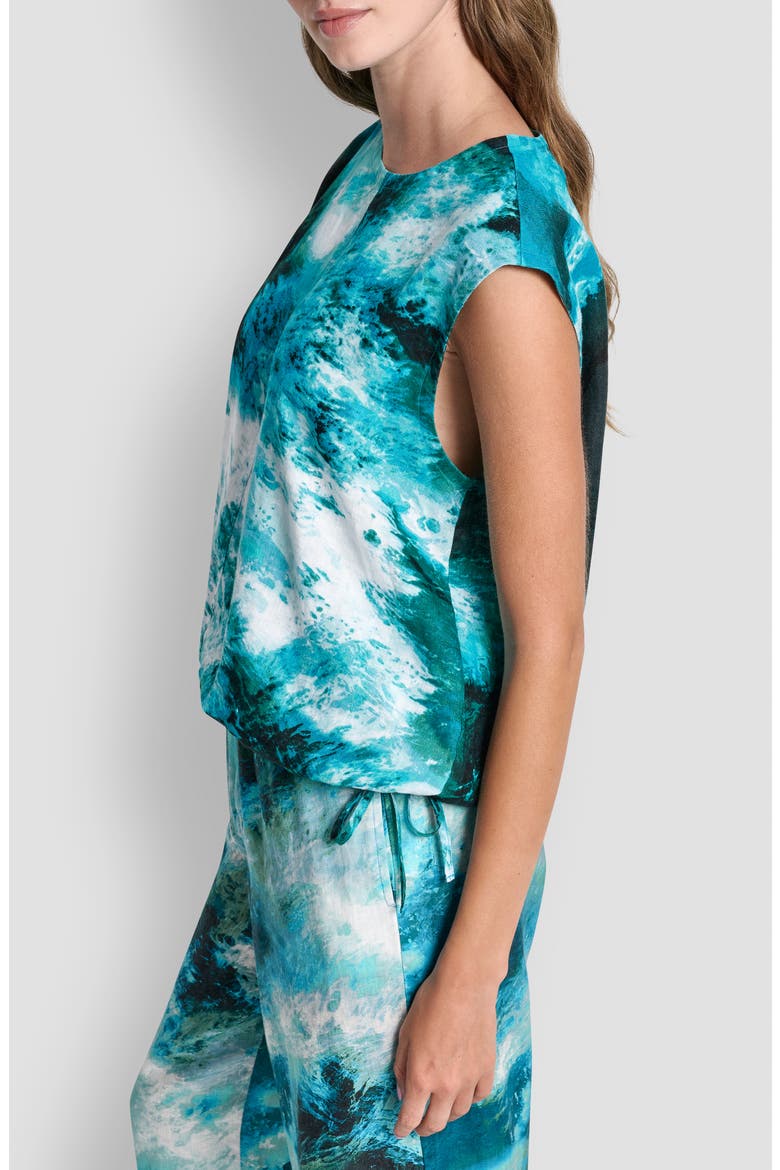 Brushstroke Print Drawstring Waist Linen Top, Alternate, color, TIDAL BRUSHSTROKE