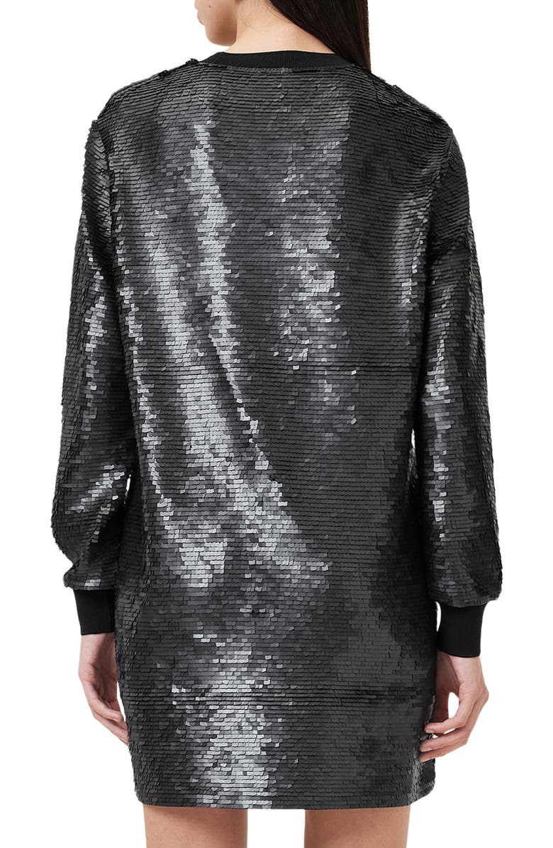 AllSaints Jaya Sequin Long Sleeve Shift Minidress, Alternate, color, Black