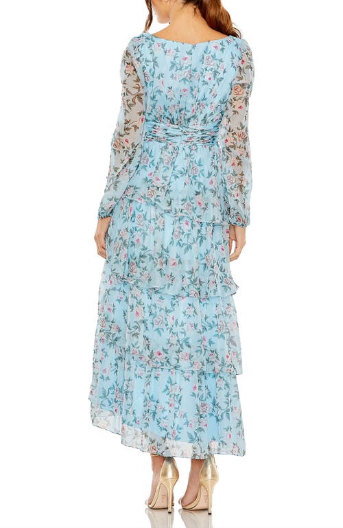 Mac Duggal 55880 Long Sleeve Floral High Low Dress In Blue