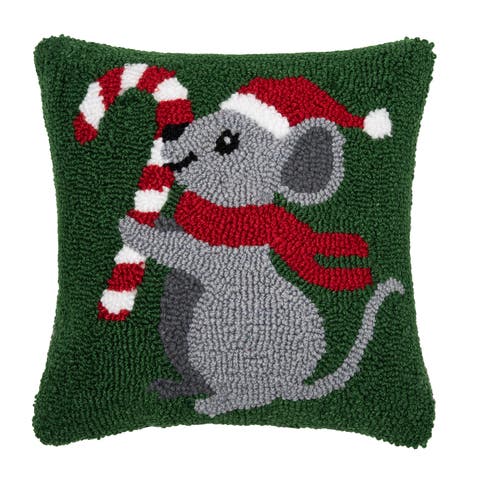 Christmas Mouse Hooked Pillow, 12" x 12"