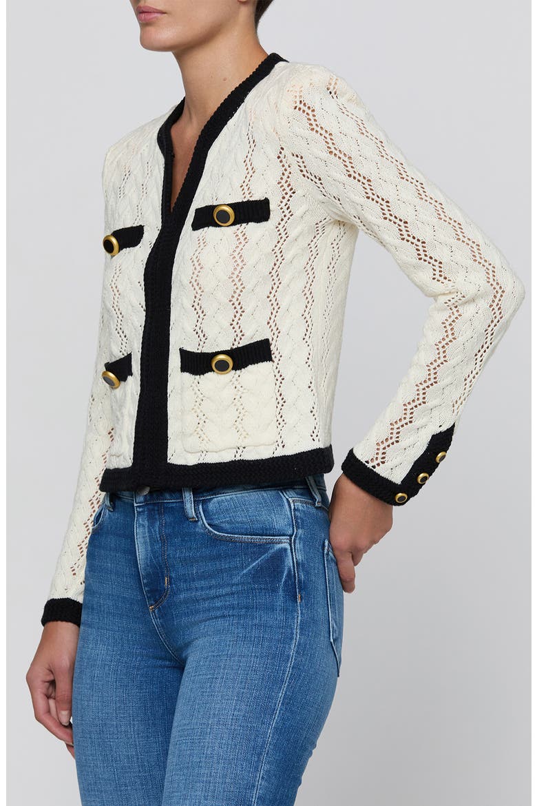 Zephyra Pointelle Open Front Cardigan, Alternate, color, IVORY/ BLACK