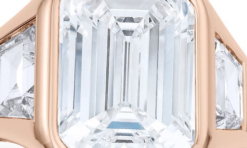 Hautecarat Emerald With Trapezoid Lab Created Diamond Ring In 2.50 Ctw 18k Rose Gold