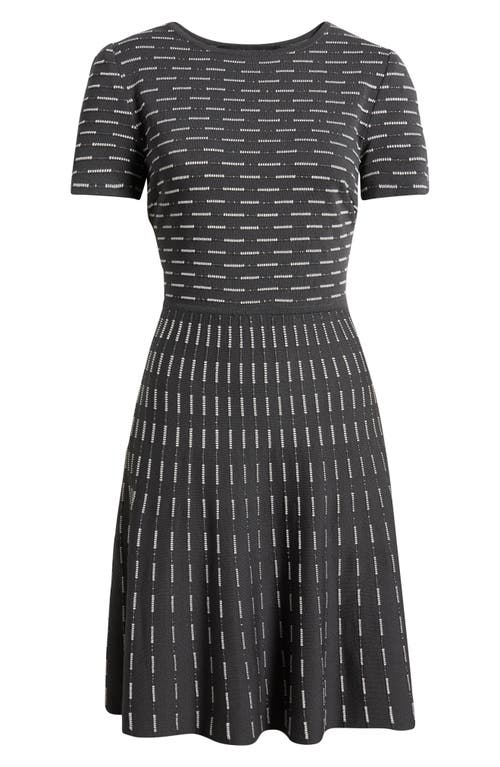 Ming Wang Digital Dash Short Sleeve Fit & Flare Dress In Gray